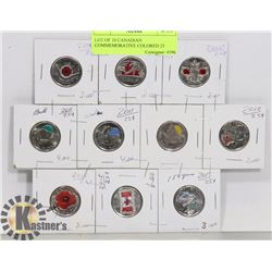 LOT OF 10 CANADIAN COMMEMORATIVE COLORED 25 CENT
