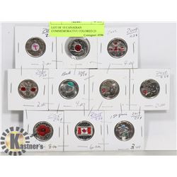 LOT OF 10 CANADIAN COMMEMORATIVE COLORED 25 CENT