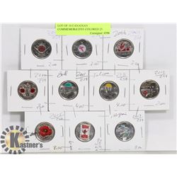 LOT OF 10 CANADIAN COMMEMORATIVE COLORED 25 CENT