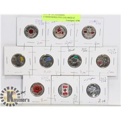 LOT OF 10 CANADIAN COMMEMORATIVE COLORED 25 CENT