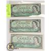 Image 1 : LOT OF 3 CANADIAN 1954 & 1967 ONE DOLLAR BILLS.