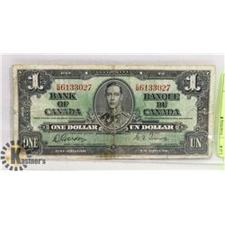1937 CANADIAN ONE DOLLAR BILL.