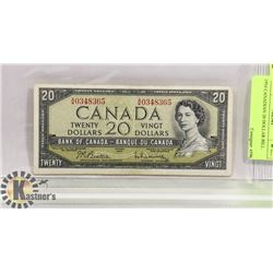 1954 CANADIAN 20 DOLLAR BILL.