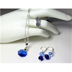 14)  SUITE OF BLUE SAPPHIRE CZ AND