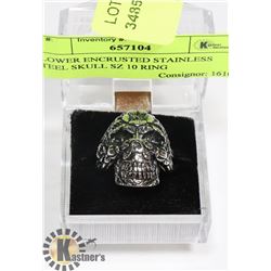 FLOWER ENCRUSTED STAINLESS STEEL SKULL SZ 10 RING