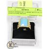 Image 1 : GOLD TONED SZ 11 RING WITH BLUE GEM STONE INLAY