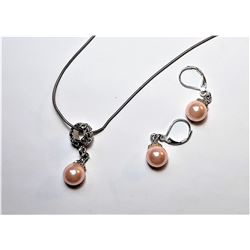 21)  SILVER TONE WITH PALE PINK PEARLS