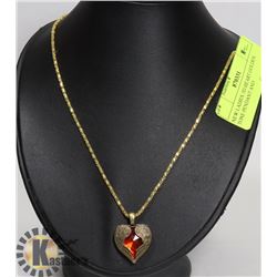 NEW LADIES 3D HEART GOLDEN TONE PENDANT AND