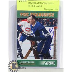 JOHNNY BOWER AUTOGRAPHED SCORE HOCKEY CARD
