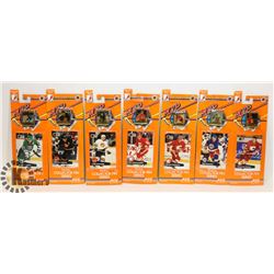 LOT OF 7 NHL MATCHING HOCKEY CARD AND PIN SETS