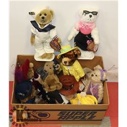 BOX OF ASSORTED COLLECTOR TEDDY BEARS.