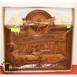 WOOD CARVED ANNIVERSARY CORVETTE WALL HANGING