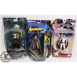 LOT OF 3 ASSORTED DC COLLECTIBLE FIGURES.