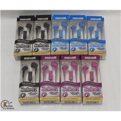 9 SETS OF MAXELL JELLEEZ HEADPHONES W/ MIC