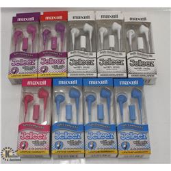 9 SETS OF MAXELL JELLEEZ HEADPHONES W/ MIC