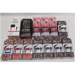 BAG OF ASSORTED HEADPHONES & MICRO USB CHARGE
