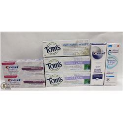 BAG OF ASSORTED TOOTHPASTES INCL: CREST, TOM'S