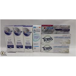 BAG OF ASSORTED TOOTHPASTES INCL: CREST, TOMS