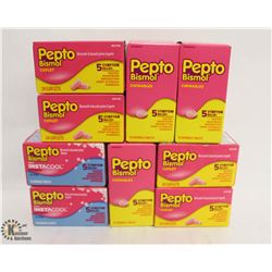 9 BOXES OF PEPTO BISMOL INCL. CHEWABLES &