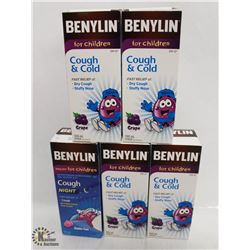 5 BOTTLES OF BENYLIN FOR KIDS COLD MEDICINE INCL.