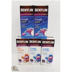 5 BOTTLES OF BENYLIN FOR KIDS COLD MEDICINE INCL.