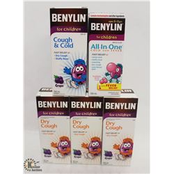 5 BOTTLES OF BENYLIN FOR KIDS COLD MEDICINE INCL.