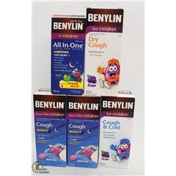 5 BOTTLES OF BENYLIN FOR KIDS COLD MEDICINE INCL.