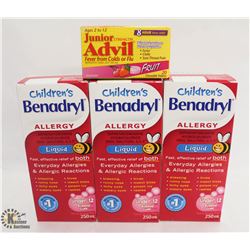 3 BOTTLES OF CHILDREN'S BENADRYL ALLERGY LIQUID &