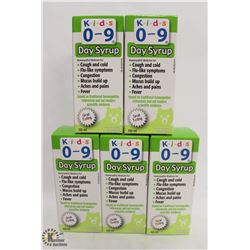 5 BOTTLES OF KIDS 0-9 DAY SYRUP COLD MEDICINE.