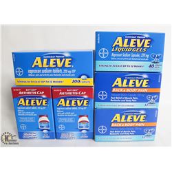 6 BOXES OF ASSORTED ALEVE INCL. LIQUID GELS &