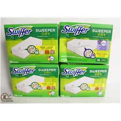 4 BOXES OF SWIFFER SWEEPER DRY CLOTHS.