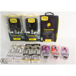 3 OTTER BOX IPHONE CASES & 7 PAIRS OF EARBUDS