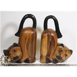 LOT OF 2 WOOD CARVED CATS