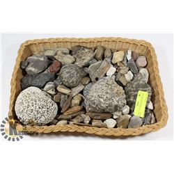BASKET OF ASSORTED ROCKS AND MORE.