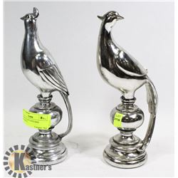 PAIR OF SILVER TONES BIRD ORNAMENTS