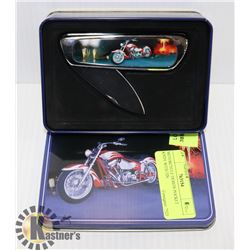MOTORCYCLE DESIGN POCKET KNIFE WITH TIN.