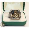 Image 1 : BLACK WITH SILVER TONE MASONIC RING SZ 14.5