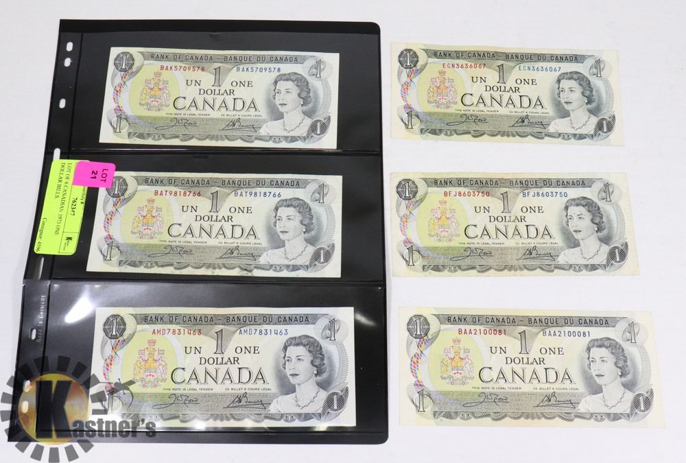 LOT OF 6 CANADIAN 1973 ONE DOLLAR BILLS.
