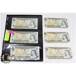 LOT OF 6 CANADIAN 1973 ONE DOLLAR BILLS.