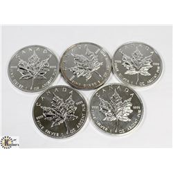LOT OF 5 CANADIAN 1993 FINE SILVER .9999 $5 COIN.