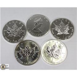 LOT OF 5 CANADIAN 1988 FINE SILVER .9999 $5 COIN.