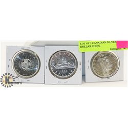 LOT OF 3 CANADIAN SILVER DOLLAR COINS.