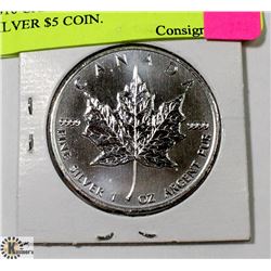 2010 CANADIAN 1 OUNCE .999 FINE SILVER $5 COIN.