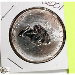2001 CANADIAN 1 OUNCE .999 FINE SILVER $5 COIN.