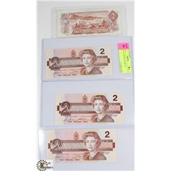 LOT OF 4 CANADIAN $2 BILLS.
