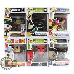 LOT OF 6 ASSORTED FUNKO POP VINYL FIGURES.