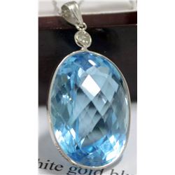 44) 14K WHITE GOLD TOPAZ & DIAMOND PENDANT W/CHAIN