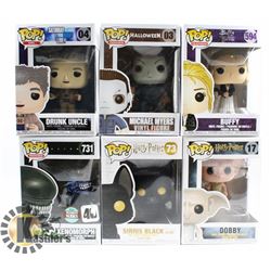 LOT OF 6 ASSORTED FUNKO POP VINYL FIGURES.