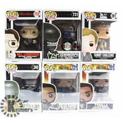 LOT OF 6 ASSORTED FUNKO POP VINYL FIGURES.