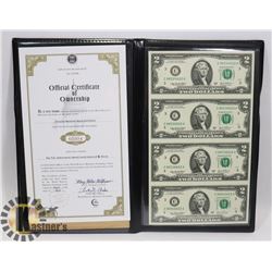 WORLD RESERVE 2003 SET OF 4 US UNCUT SHEET OF